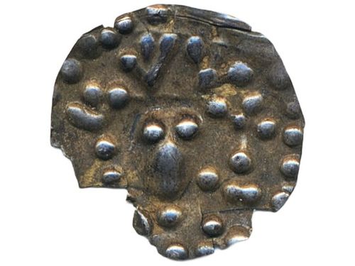 Coins, Sweden. Knut Eriksson, LL 1A:5d, 1 penning ND (1167–1196). 0.24 g. Sigtuna. Edge loss, else attractive. R. SMB 17. 1+.