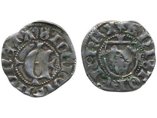 Coins, Sweden. Kristoffer av Bayern, LL 2a, 1 örtug ND. 1.06 g. Stockholm. Some verdigris. Bo 227. SMB 326. 1/1+.