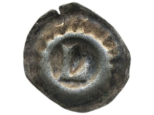 Coins, Sweden. Magnus Eriksson, LL XXVIII:2a, 1 penning ND. 0.28 g. Lödöse. Bracteate. L within radiant ring. SMB 223. 1+.