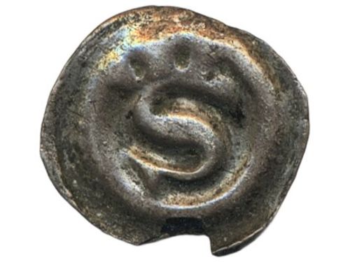 Coins, Sweden. Albrekt av Mecklenburg, LL XXXIII:2a, 1 penning ND. 0.40 g. Söderköping. Bracteate. Crowned S. Minor edge loss. SMB 291. 1/1+.
