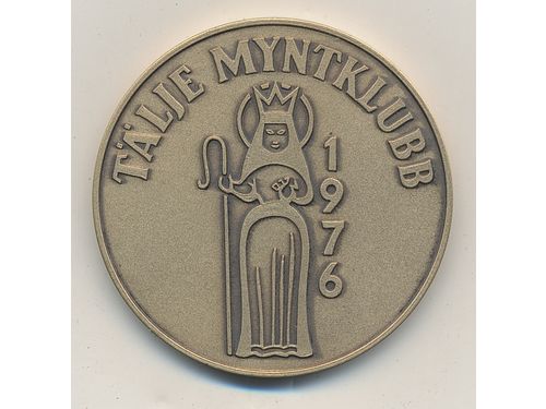 Medals, non-regal, Sweden. 1986. 79.64 g, bronze medal, Södertälje coinclub 10 years, pictures 5 local coins of Södertälje. Very low mintage of 30 pcs. 0.