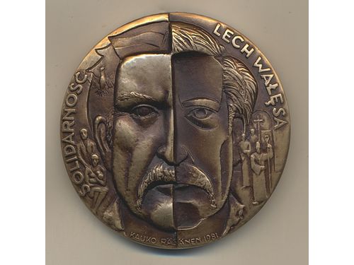 Medals, non-regal, Sweden. 1981. 224.37 g, bronze, Lech Walesa, 60 mm, by Kauko Räsänen, No: 283 of 10000. 0.