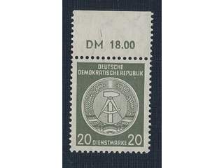 Germany GDR (DDR). Official Michel 22 IIX II ★★ , 1954 20 pf dark yellow-olive with open …