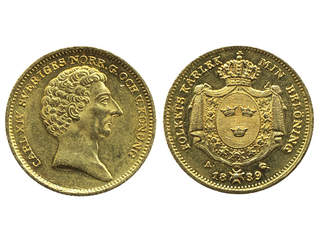 Coins, Sweden. Karl XIV Johan, SM 10, 2 dukater 1839. Small peck. R. SG 10. 01.