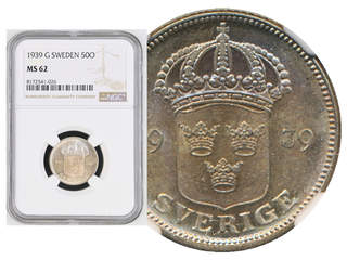 Coins, Sweden. Gustav V, MIS I.16, 50 öre 1939. Graded by NGC as MS62. SM 89. 01/0.