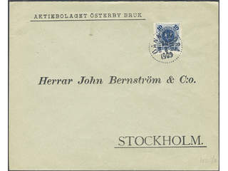 Sweden. Facit 50b cover , 1889 Provisionals 10 / 12 öre dark blue on light blue on …