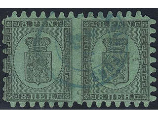 Finland. Facit 6v3C2 used , 1872 Coat-of-Arms Finnish values 8 p black on yellow-green …