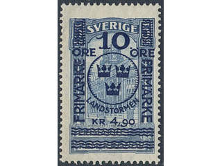 Sweden. Facit 125 ★★, 1916 Landstorm II 10+4,90 / 5 kr blue. SEK 1800