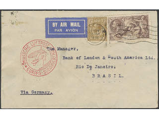 Britain. Michel 186 cover, Franked with 2s6d and 1s Sent by zeppelin to Brazil 1936 …