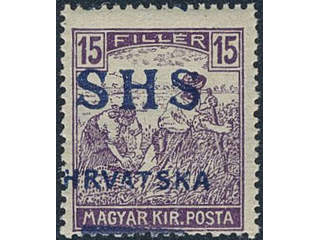 Yugoslavia. Michel 71 ★★, 1916 SHS overprint 15 f violet with heavy misplaced overprint …