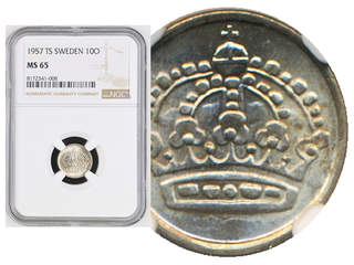 Coins, Sweden. Gustav VI Adolf, MIS I.6, 10 öre 1957. Graded by NGC as MS64. SM 98. 0.