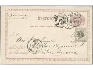 Enkelt brevkort 6 öre med 4 öre grå tandning 13 från WISBY till Frankrike