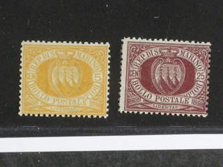 San Marino. Michel 6–7 ★ , 1890 Coal-of-Arms. Very fine copies with small hinge …