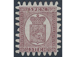 Finland. Facit 5 (★), 1866 Coat-of-Arms Finnish values 5 p brown. Nice Copy. SEK 3000 if ★