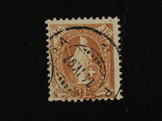 Switzerland. Michel 80C used , 1905 Standing Helvetia 3 Fr yellow-brown perf 11½ × 11 …