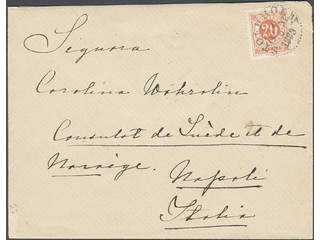 Sweden. Facit 46b cover , 20 öre light orange-red on first rate cover to Italy, …