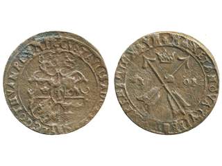 Coins, Sweden. Gustav II Adolf, SM 132, 1 öre 1627. 20.98 g. Säter. Somewhat corroded. 1.