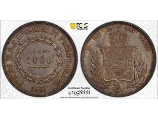 Brazil Pedro II (1831-1889) 1000 reis 1866, XF-UNC, PCGS MS63