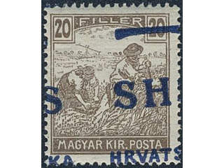 Yugoslavia. Michel 72 ★★, 1916 SHS overprint 20 f brown with heavy misplaced overprint …