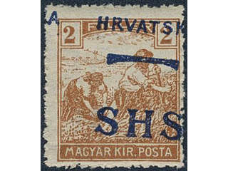 Yugoslavia. Michel 66 ★★, 1916 SHS overprint 2 f ochre with heavy misplaced overprint …