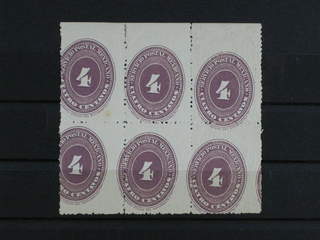Mexico. Michel 150Ex ★★/★ , 1886 Numeral 4 c lilac perf 12 on white paper in block of 6. …