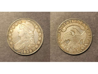 USA 50 cents 1829, XF något rengjord