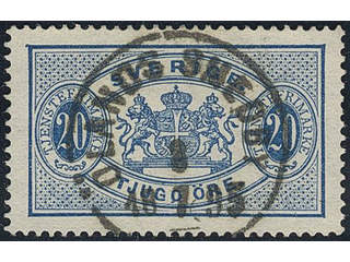 Sweden. Official Facit Tj19 used , 20 öre blue, perf 13 with inverted Q istead of O in …