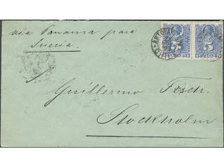 Chile. Michel 34 cover , 1883 Columbus 5 c blue in two copies on cover of lowest rate …