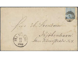 Sweden. Facit 9c3 cover , 12 öre blue, perforation of 1865, on cover to Copenhagen …