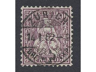 Switzerland. Michel 43 used, 1881 Sitting Helvetia 50 c lilac on granite paper. …