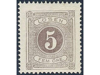 Sweden. Postage due Facit L3 ★★, 5 öre brown, perf 14. Fresh copy. SEK 1700
