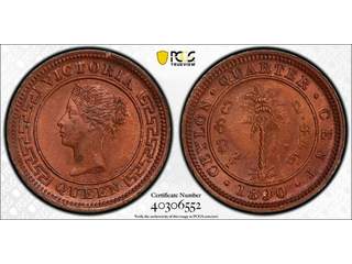 Ceylon Queen Victoria (1837-1901) 1/4 cent 1890, UNC, PCGS MS63 RB