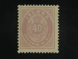 Iceland. Facit 17b ★ , 1886 Aur values 40 aur light lilac perf 14 × 13½. With minor gum …