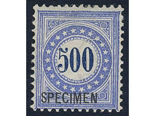 Switzerland. Postage due Michel 9 ★ , 1878 500 c blue/dull blue on white paper. with …