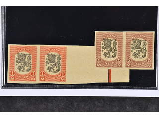 Finland. Facit 82–83 (★), 1918 Temporary wartime issues 1 and 5 Mk in imperforated pairs.