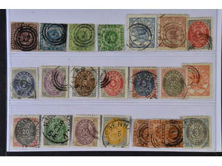 Denmark. Used 1851–1905. All different, e.g. F 2-3, 5, 8, 11-12, 20-21, 23, 26, 30, …