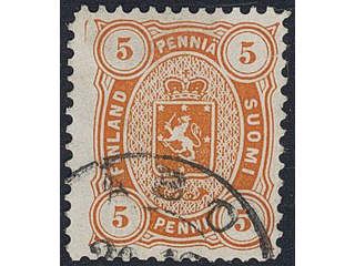 Finland. Facit 13SC2j used , 1881 Coat of Arms m/75, Senate printing 5 p orange perf …