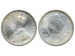 Coins, India. George V (1910-36), KM 524, 1 rupee 1920 (B). Beautifully champagne toned …