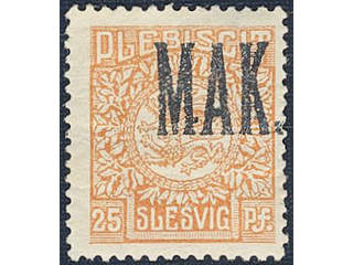 Denmark Schleswig. Facit 7 or Scott 7 ★★ , 1920 Lion and Landscape 25 pf orange …