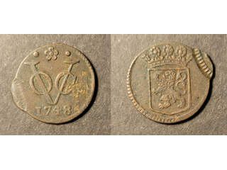 Nederländska Kolonier Netherlands East Indies Holland 1 duit 1748, VF mint error - double struck