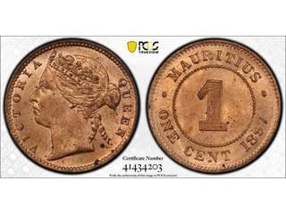 Mauritius Queen Victoria (1837-1901) 1 cent 1897, UNC, PCGS MS65 RD