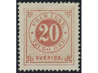 Sweden. Facit 23a (★), 20/20 öre brick-red on pale orange. Athough a very small thin …