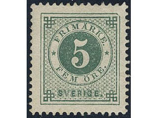 Sweden. Facit 30i ★, 5 öre bluish dark-green on calendered paper. Weak corner fold. …