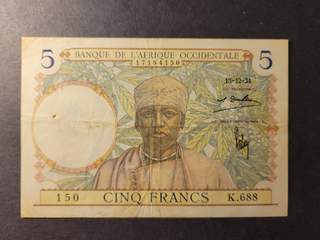 French West Africa 5 francs 13.12.1934, VF