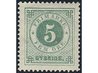 Sweden. Facit 30 ★, 5 öre green. Superb.