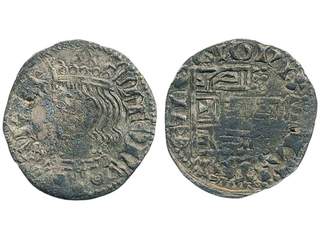 Coins, Spain. Alfonso XI (1312-50), Cayon 1175, 1 denar ND. 0.69 g. Toledo mint. VF.