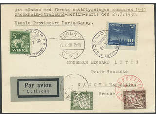 Sweden. Air mail cover Facit 143E, 231 , 5+10 öre på trycksak sänt med "första …