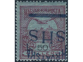 Yugoslavia. Michel 56K ★★, 1919 SHS overprint on 50 h lilac-red on blue with inverted …