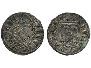 Coins, Spain. Sancho IV el Bravo (1284–1295), 1 denar. 0.90 g. Toledo ND. Crowned …