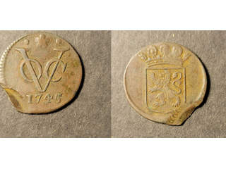 Nederländska Kolonier Netherlands East Indies Holland 1 duit 1745, VF mint error double struck